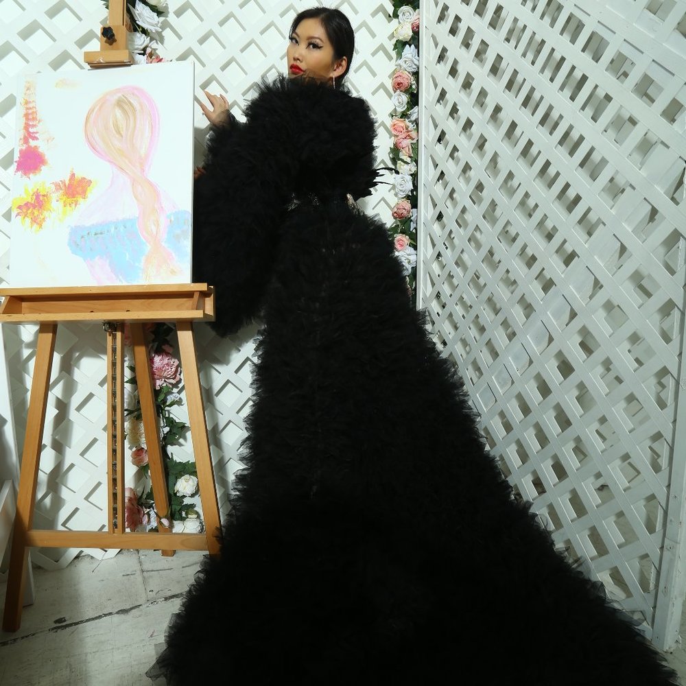 HIGH FASHION TUX TULLE COAT WITH TRAIN